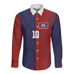 Custom Haiti National Football Long Sleeve Button Shirt Red Blue The Half Sporty Design - African Pride