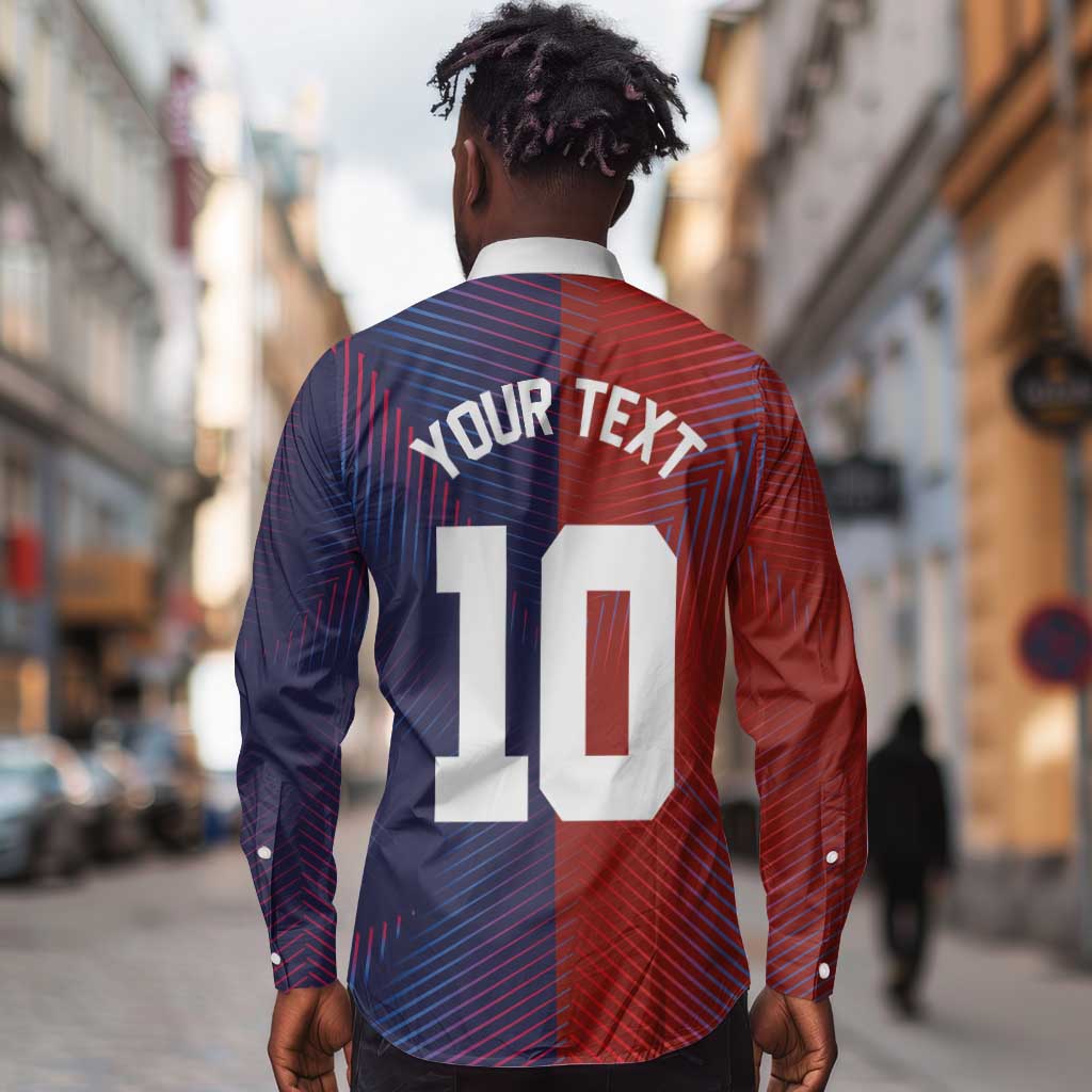 Custom Haiti National Football Long Sleeve Button Shirt Red Blue The Half Sporty Design - African Pride