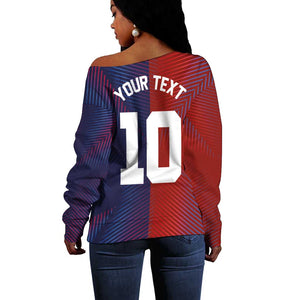 Custom Haiti National Football Off Shoulder Sweater Red Blue The Half Sporty Design - African Pride