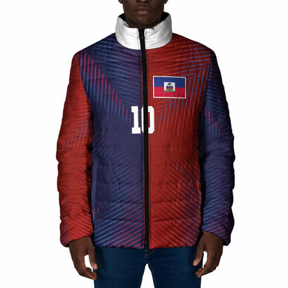 Custom Haiti National Football Padded Jacket Red Blue The Half Sporty Design - African Pride