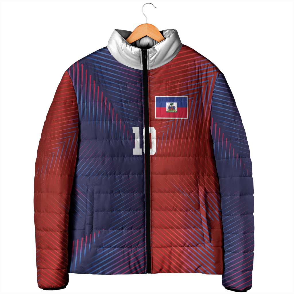 Custom Haiti National Football Padded Jacket Red Blue The Half Sporty Design - African Pride