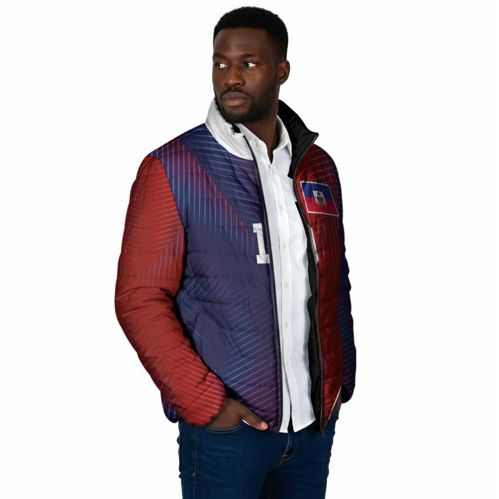 Custom Haiti National Football Padded Jacket Red Blue The Half Sporty Design - African Pride