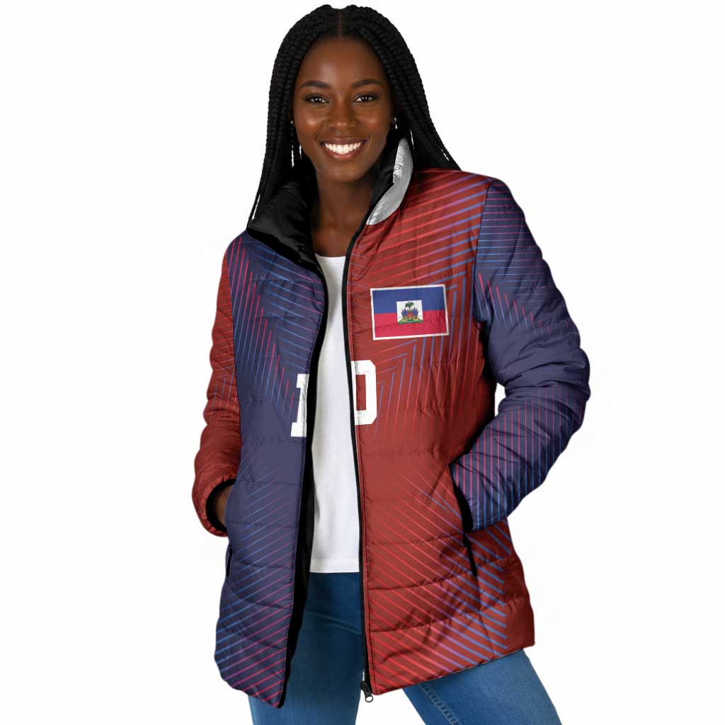 Custom Haiti National Football Padded Jacket Red Blue The Half Sporty Design - African Pride