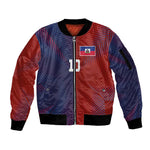 Custom Haiti National Football Sleeve Zip Bomber Jacket Red Blue The Half Sporty Design - African Pride
