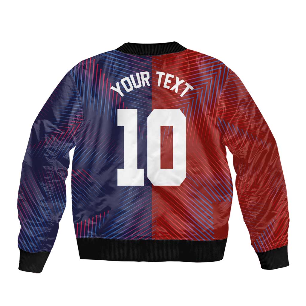 Custom Haiti National Football Sleeve Zip Bomber Jacket Red Blue The Half Sporty Design - African Pride