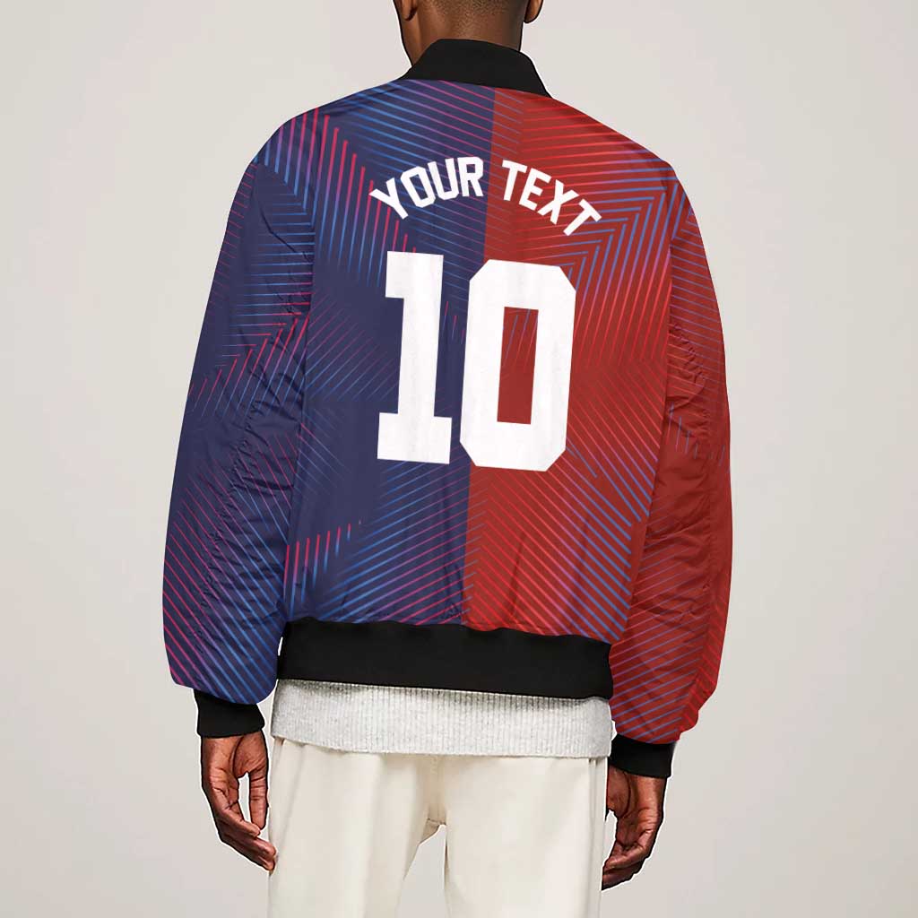 Custom Haiti National Football Sleeve Zip Bomber Jacket Red Blue The Half Sporty Design - African Pride