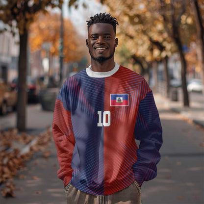 Custom Haiti National Football Sweatshirt Red Blue The Half Sporty Design - African Pride