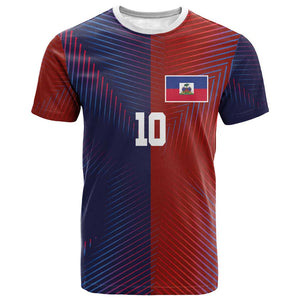 Custom Haiti National Football T shirt Red Blue The Half Sporty Design - African Pride