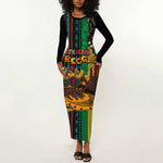Afro-Caribbean Long Sleeve Bodycon Dress African and Reggae Art Music - African Pride