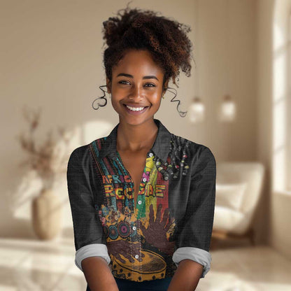 Afro-Caribbean Women Casual Shirt African and Reggae Art Music - African Pride