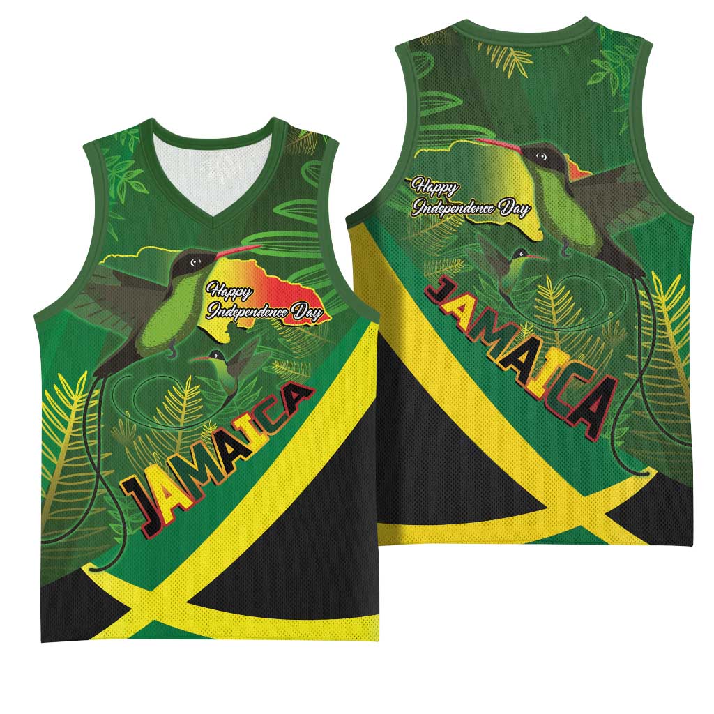 Afro Jamaica Independence Day Basketball Jersey Swallow-tail Hummingbird with Tropical Plants LT03