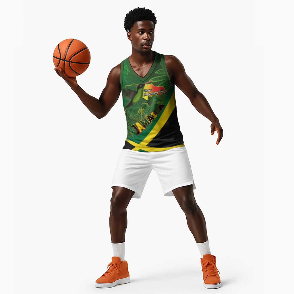Afro Jamaica Independence Day Basketball Jersey Swallow-tail Hummingbird with Tropical Plants LT03