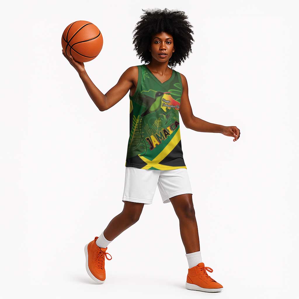 Afro Jamaica Independence Day Basketball Jersey Swallow-tail Hummingbird with Tropical Plants LT03