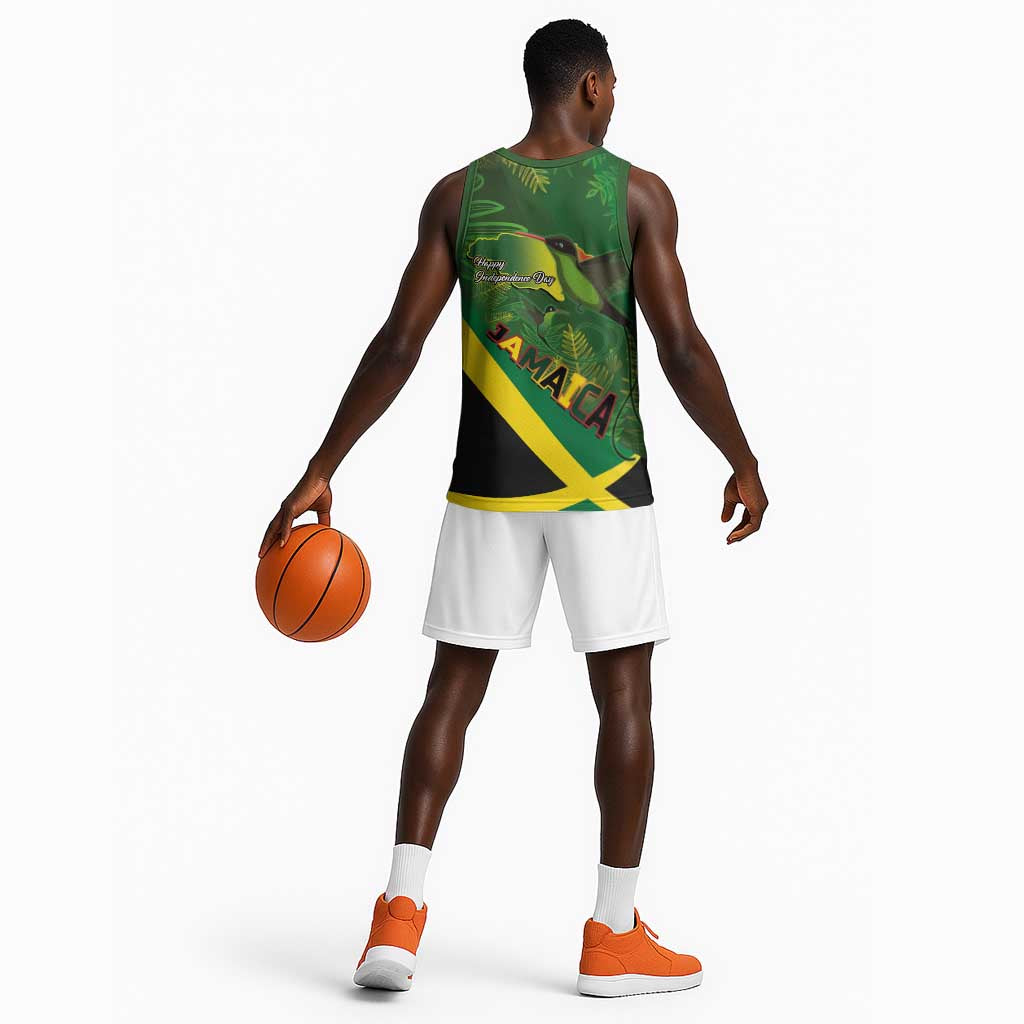 Afro Jamaica Independence Day Basketball Jersey Swallow-tail Hummingbird with Tropical Plants LT03