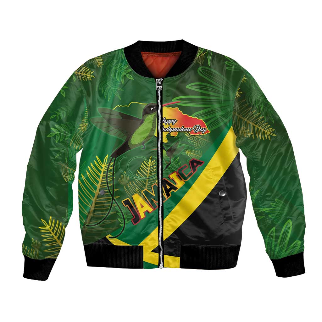 Afro Jamaica Independence Day Bomber Jacket Swallow-tail Hummingbird with Tropical Plants - African Pride