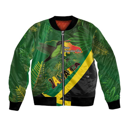 Afro Jamaica Independence Day Bomber Jacket Swallow-tail Hummingbird with Tropical Plants - African Pride