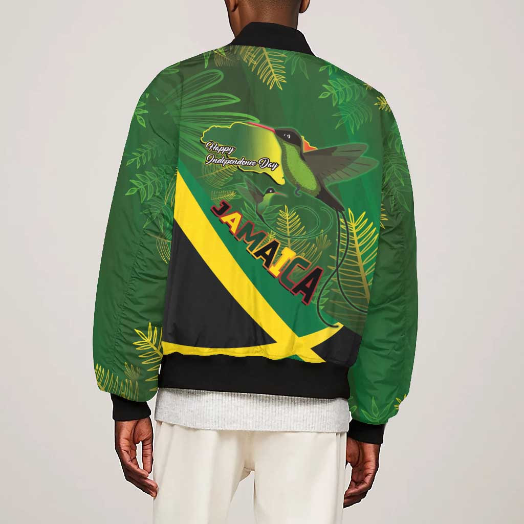 Afro Jamaica Independence Day Bomber Jacket Swallow-tail Hummingbird with Tropical Plants - African Pride