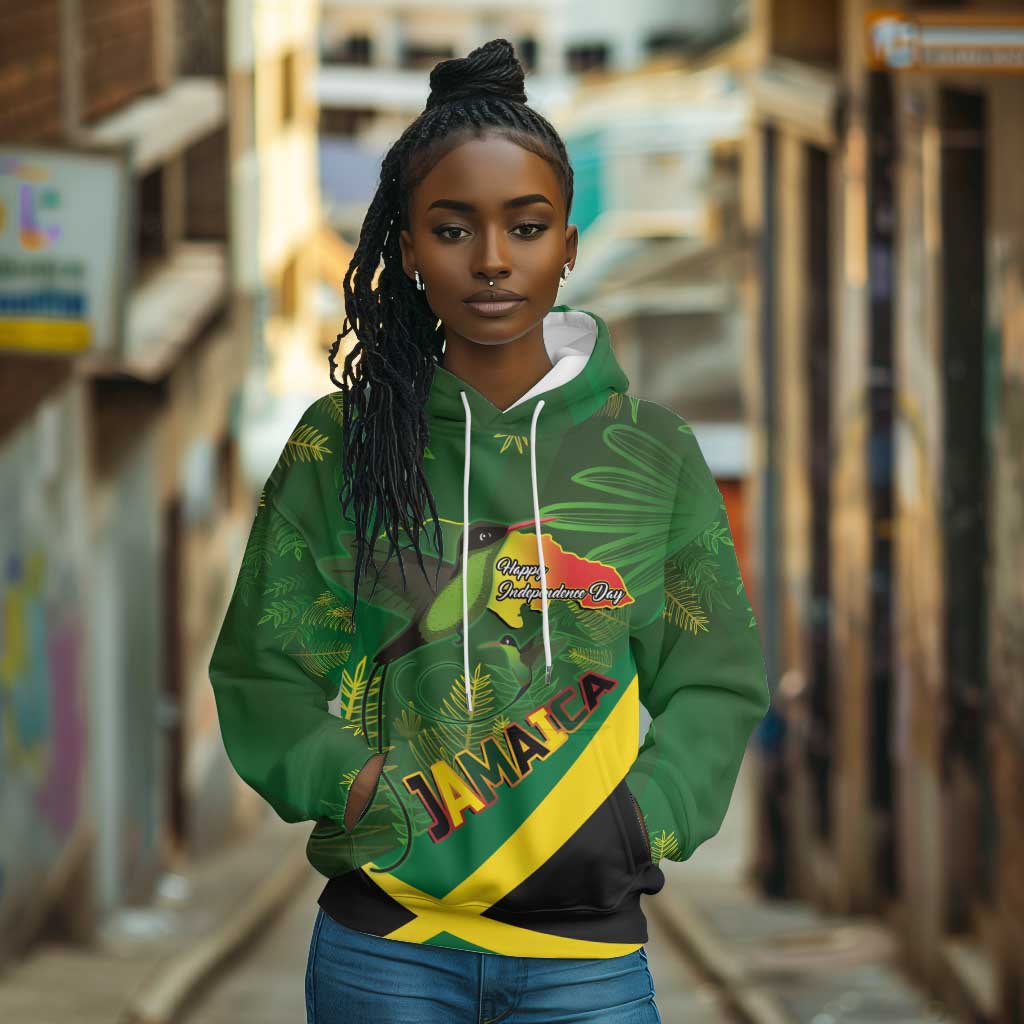 Afro Jamaica Independence Day Hoodie Swallow-tail Hummingbird with Tropical Plants - African Pride