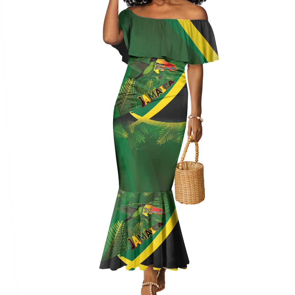 Afro Jamaica Independence Day Mermaid Dress Swallow-tail Hummingbird with Tropical Plants - African Pride