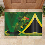 Afro Jamaica Independence Day Rubber Doormat Swallow-tail Hummingbird with Tropical Plants - African Pride