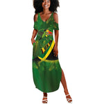 Afro Jamaica Independence Day Summer Maxi Dress Swallow-tail Hummingbird with Tropical Plants - African Pride