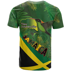 Afro Jamaica Independence Day T shirt Swallow-tail Hummingbird with Tropical Plants - African Pride