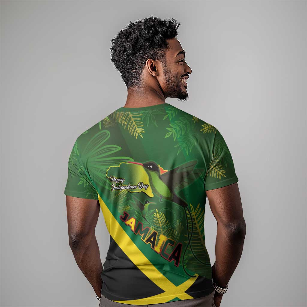 Afro Jamaica Independence Day T shirt Swallow-tail Hummingbird with Tropical Plants - African Pride