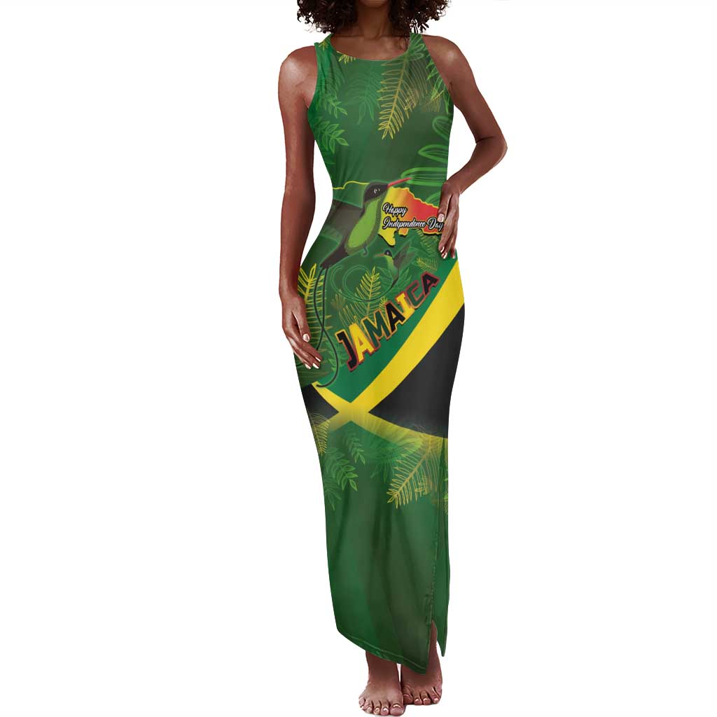 Afro Jamaica Independence Day Tank Maxi Dress Swallow-tail Hummingbird with Tropical Plants - African Pride