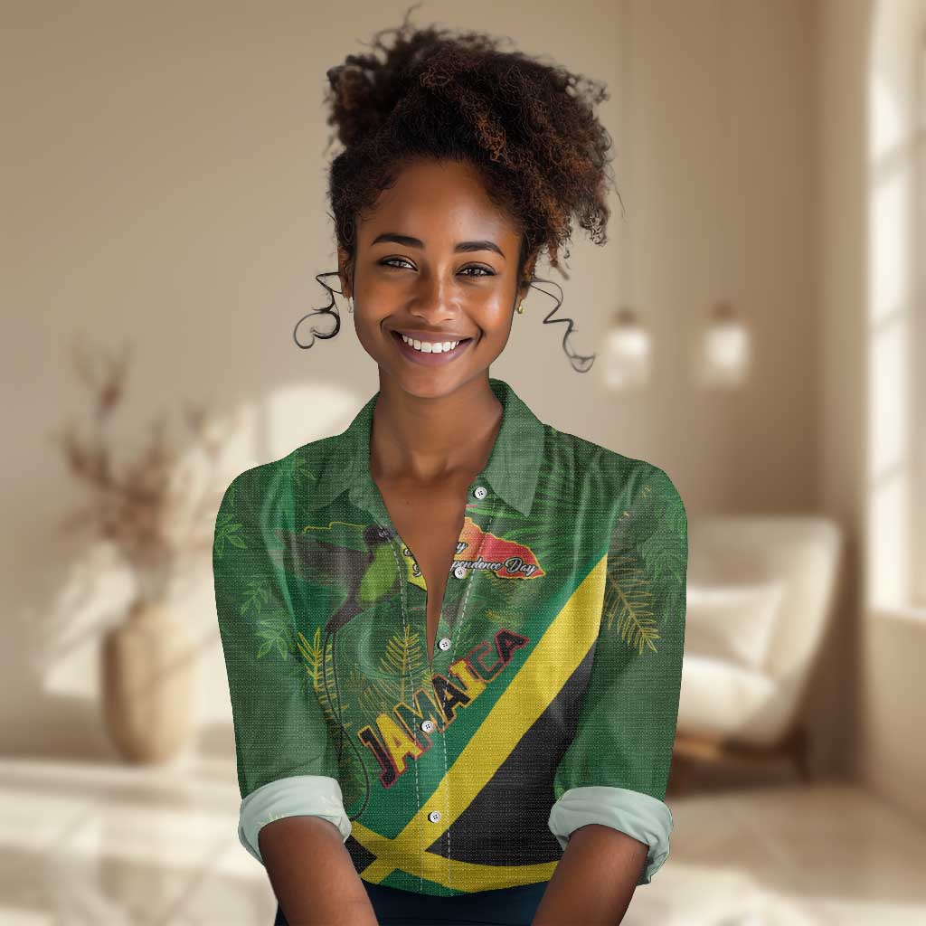 Afro Jamaica Independence Day Women Casual Shirt Swallow-tail Hummingbird with Tropical Plants - African Pride