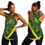 Afro Jamaica Independence Day Women Racerback Tank Swallow-tail Hummingbird with Tropical Plants - African Pride