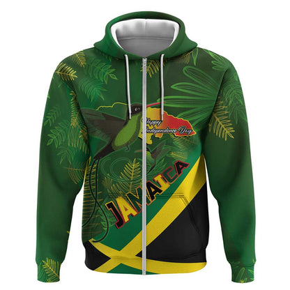 Afro Jamaica Independence Day Zip Hoodie Swallow-tail Hummingbird with Tropical Plants - African Pride