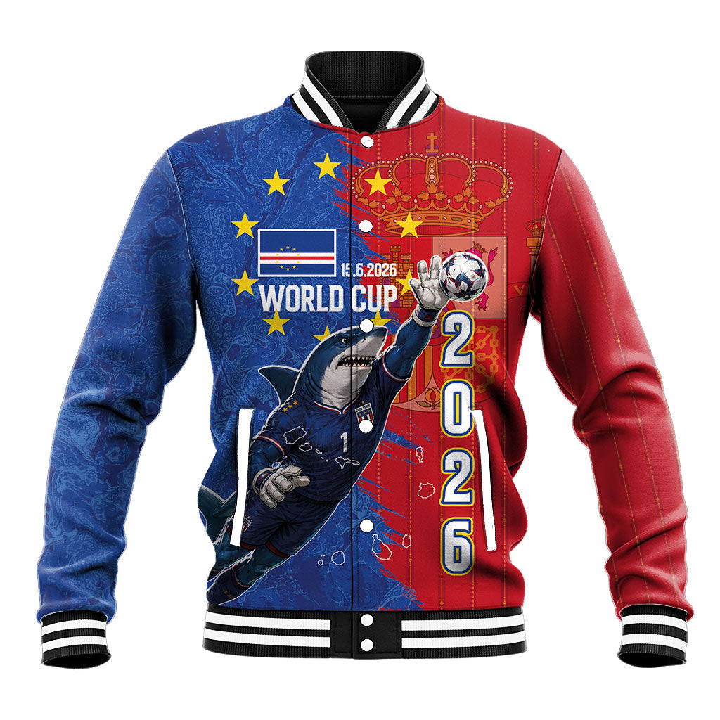 Custom Cape Verde Football 2026 Debut Baseball Jacket Blue Sharks Stand Strong