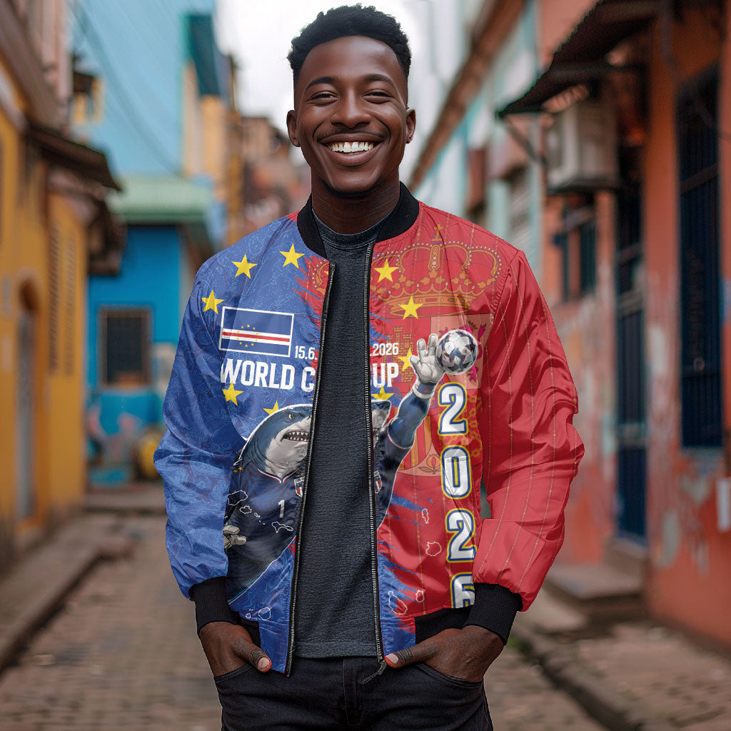 Custom Cape Verde Football 2026 Debut Bomber Jacket Blue Sharks Stand Strong