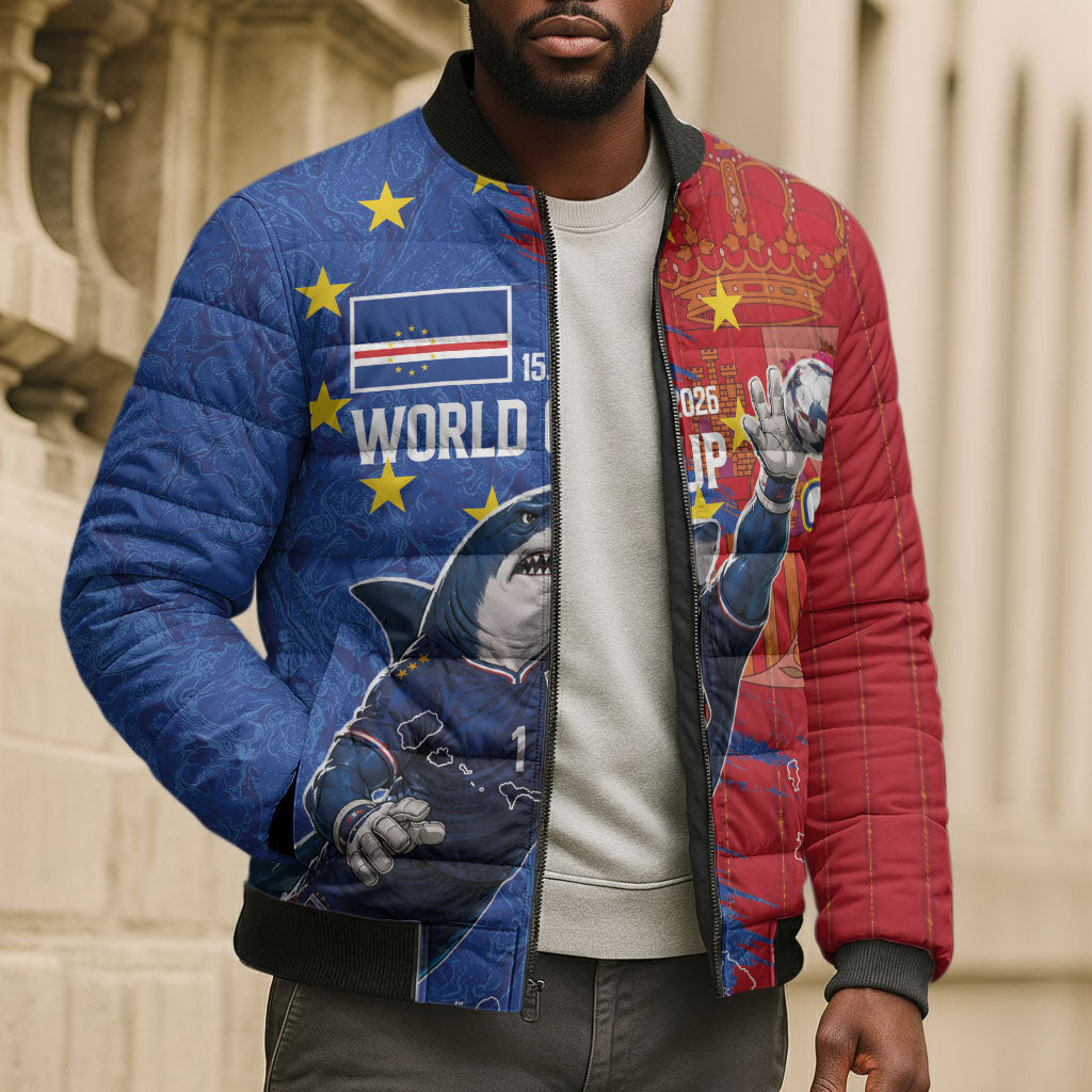 Custom Cape Verde Football 2026 Debut Bomber Puffer Jacket Blue Sharks Stand Strong