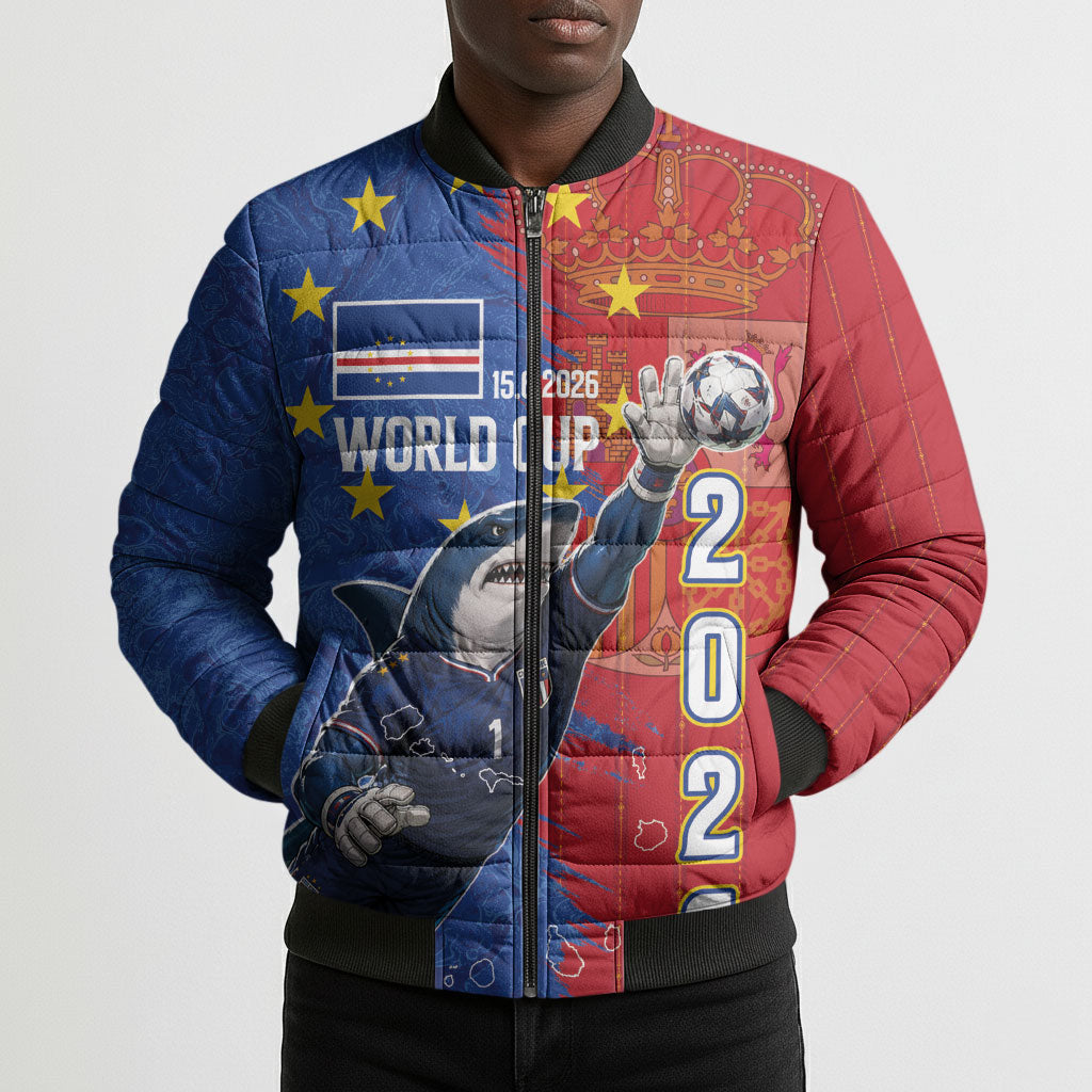 Custom Cape Verde Football 2026 Debut Bomber Puffer Jacket Blue Sharks Stand Strong