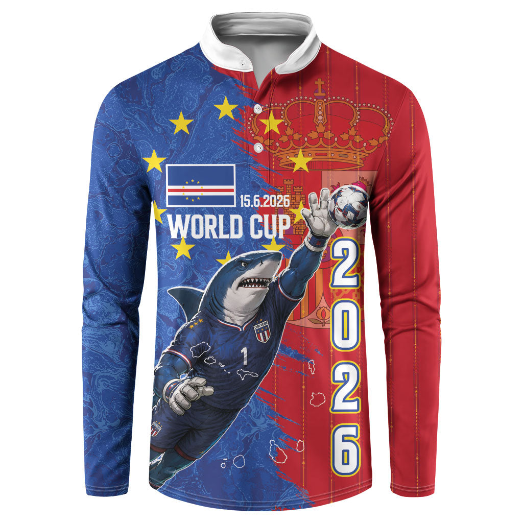Custom Cape Verde Football 2026 Debut Button Sweatshirt Blue Sharks Stand Strong