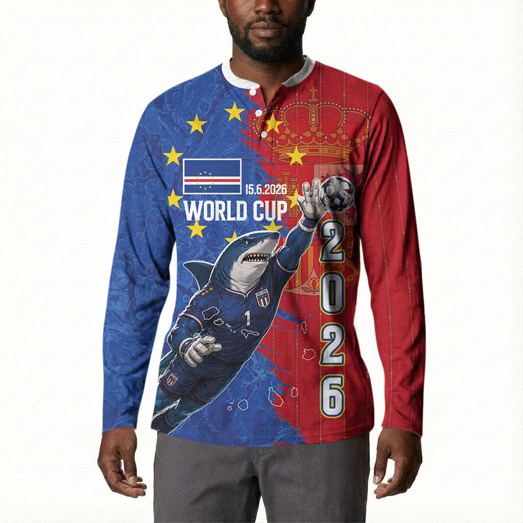 Custom Cape Verde Football 2026 Debut Button Sweatshirt Blue Sharks Stand Strong