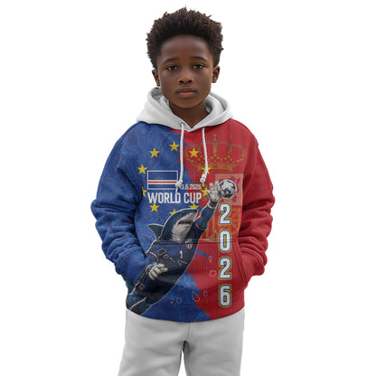 Custom Cape Verde Football 2026 Debut Kid Hoodie Blue Sharks Stand Strong