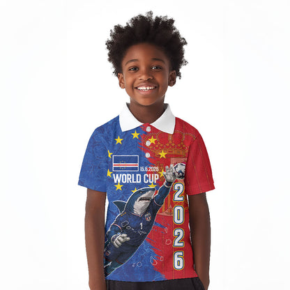 Custom Cape Verde Football 2026 Debut Kid Polo Shirt Blue Sharks Stand Strong