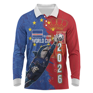 Custom Cape Verde Football 2026 Debut Long Sleeve Polo Shirt Blue Sharks Stand Strong
