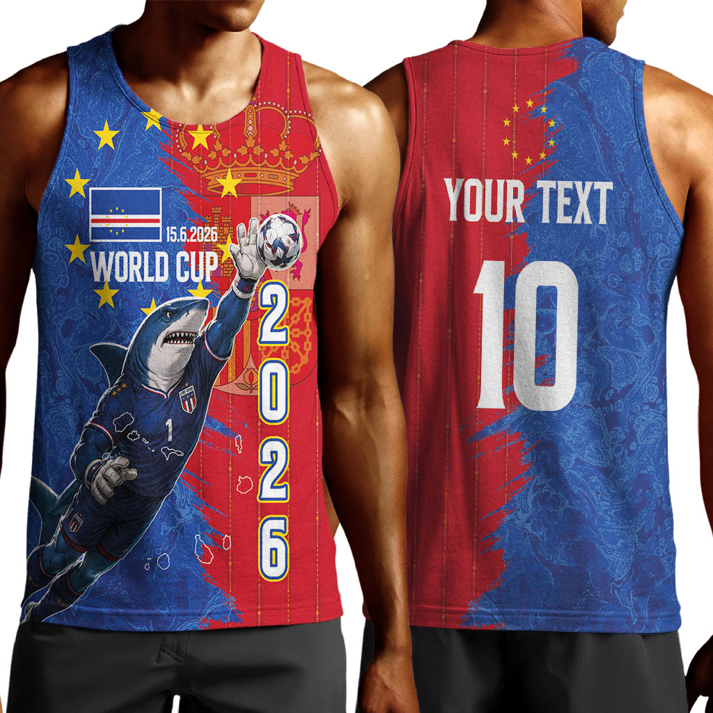 Custom Cape Verde Football 2026 Debut Men Tank Top Blue Sharks Stand Strong