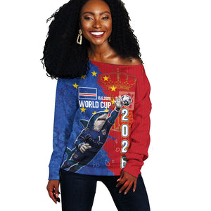 Custom Cape Verde Football 2026 Debut Off Shoulder Sweater Blue Sharks Stand Strong