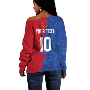 Custom Cape Verde Football 2026 Debut Off Shoulder Sweater Blue Sharks Stand Strong