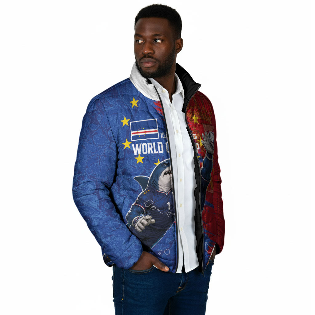 Custom Cape Verde Football 2026 Debut Padded Jacket Blue Sharks Stand Strong