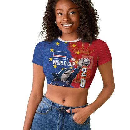 Custom Cape Verde Football 2026 Debut Raglan Cropped T shirt Blue Sharks Stand Strong