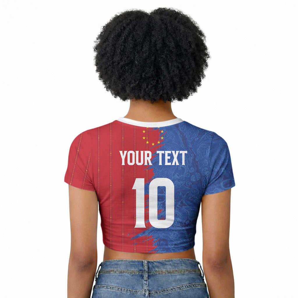 Custom Cape Verde Football 2026 Debut Raglan Cropped T shirt Blue Sharks Stand Strong