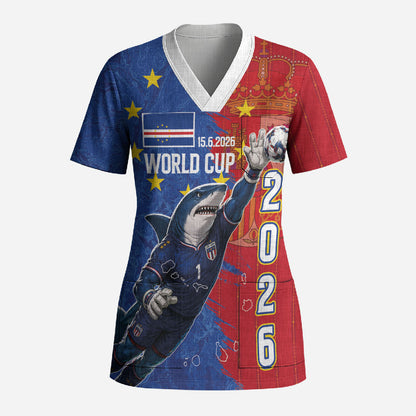 Custom Cape Verde Football 2026 Debut Scrub Top Blue Sharks Stand Strong