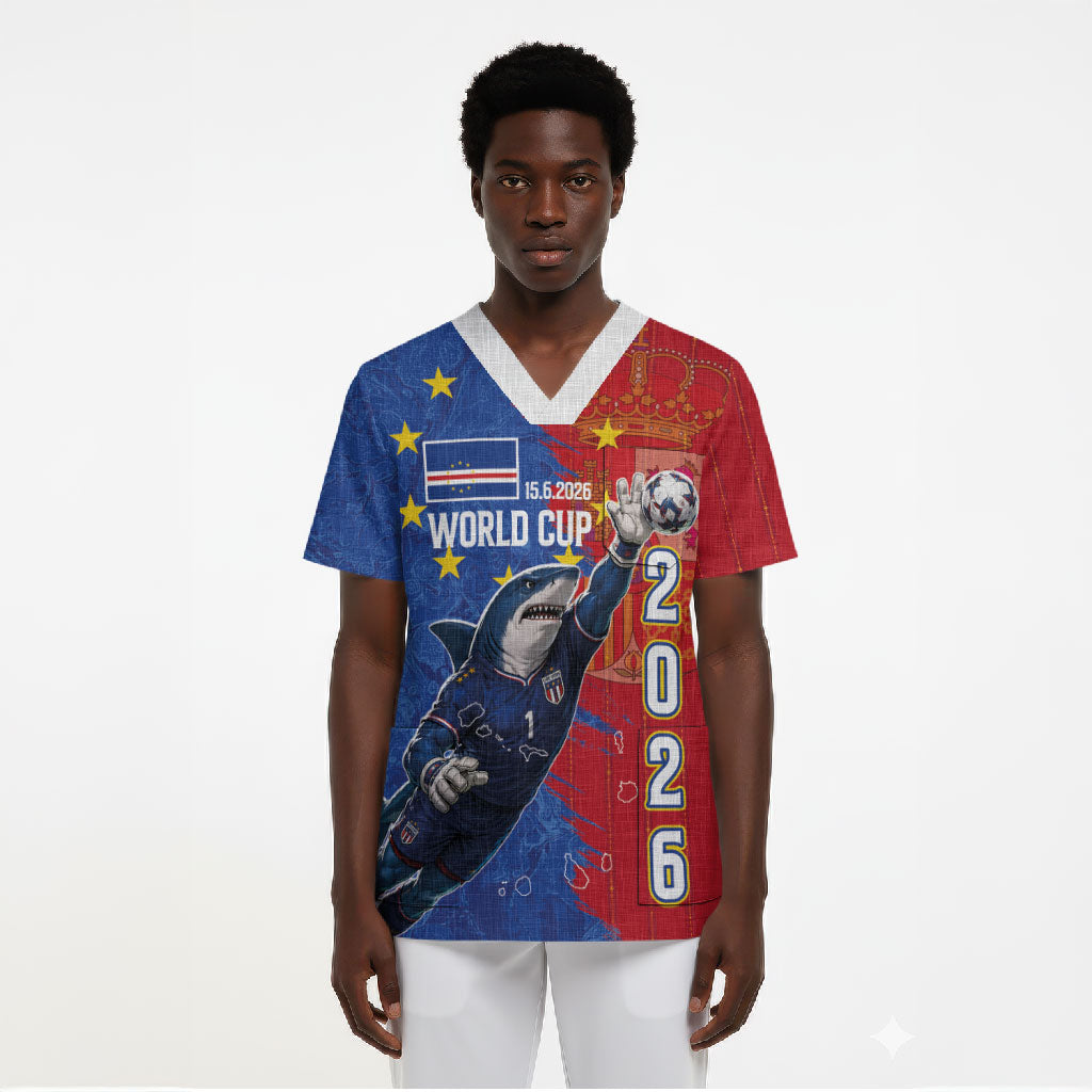 Custom Cape Verde Football 2026 Debut Scrub Top Blue Sharks Stand Strong