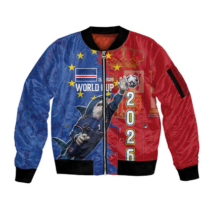 Custom Cape Verde Football 2026 Debut Sleeve Zip Bomber Jacket Blue Sharks Stand Strong