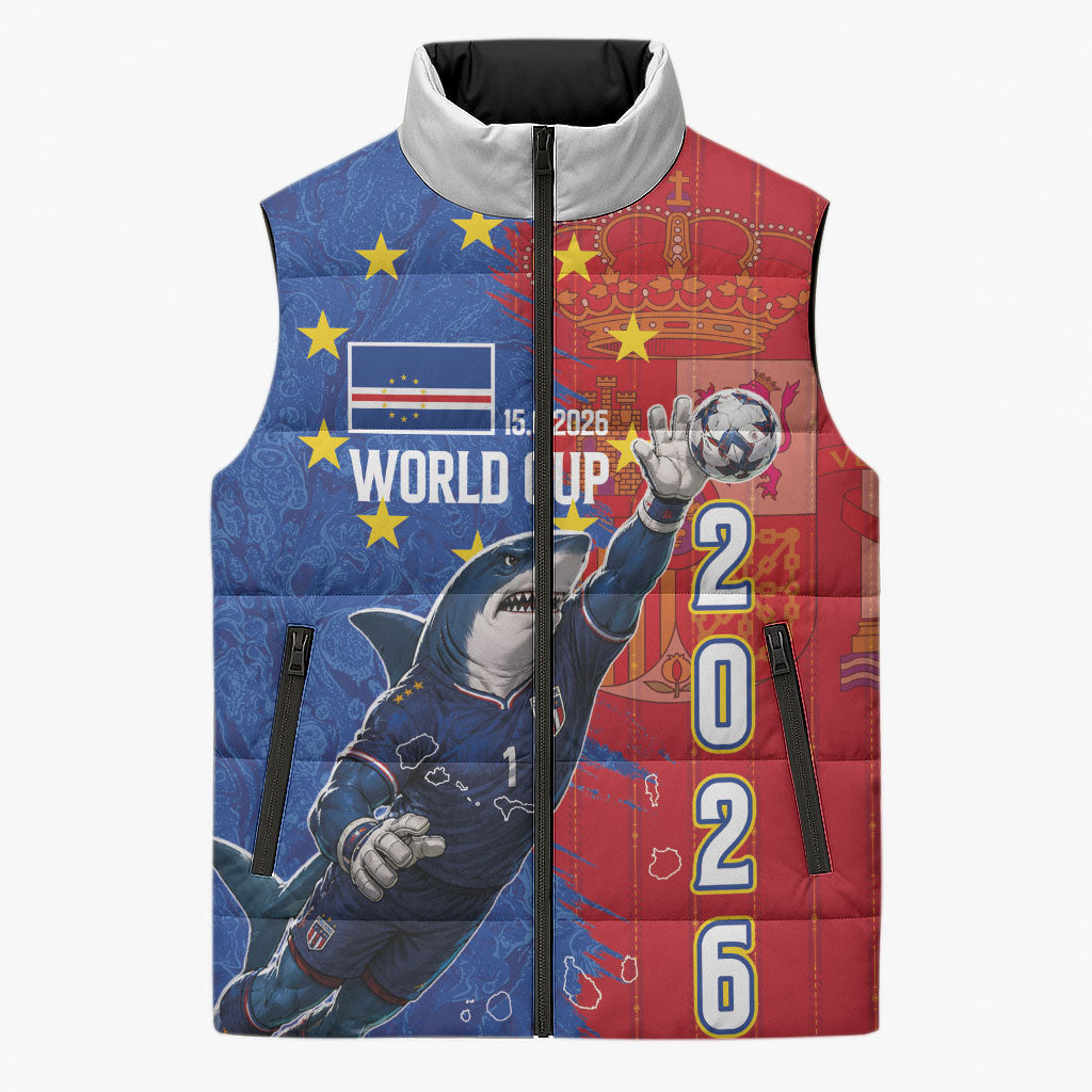 Custom Cape Verde Football 2026 Debut Sleeveless Puffer Jacket Blue Sharks Stand Strong